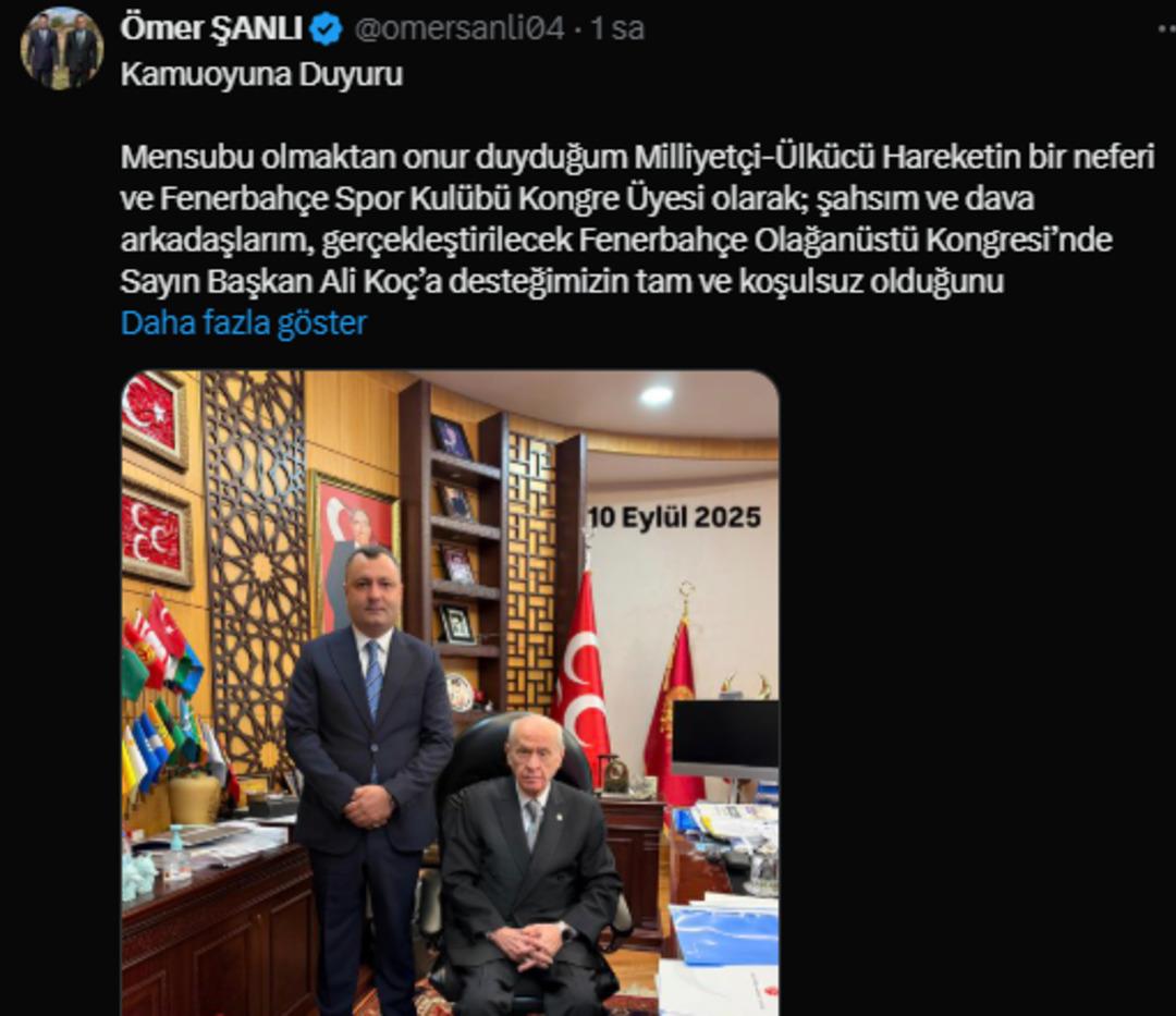 Koç'dan MHP'ye açık destek! Devlet Bahceli personeli, Fenerbahçe 2 Kongresi'nden önce birbiri ardına paylaştı